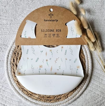Siliconen slabber Wit - Wilde bloemen print lente