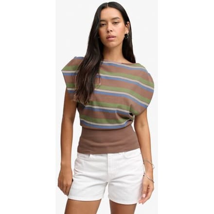 Superdry Deep Rib Stripe Bardot Top Slanke Pasvorm Brown Grootte: 40