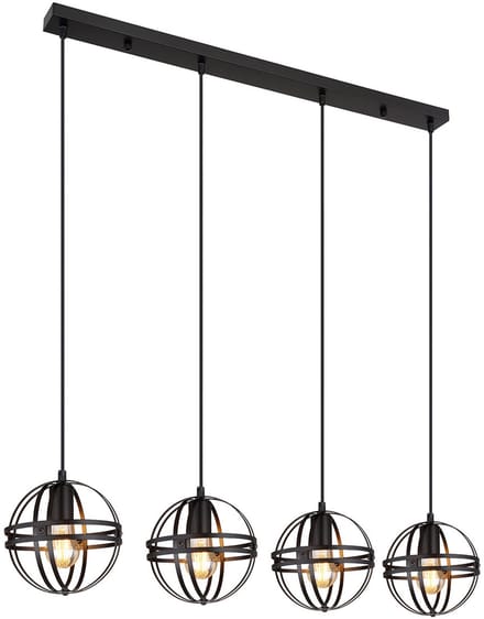 Globo - hanglamp - Tamara - zwart - metaal - grote eettafellamp - E27 - 15639-4H