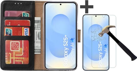 Hoesje met Screenprotector Geschikt voor Samsung Galaxy S25 Plus – Arara bookcase met pasjeshouder - Zwart