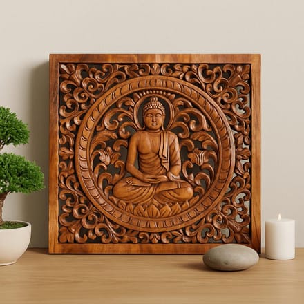 Vierkant decoratief houten Boeddha-paneel 40x40 cm