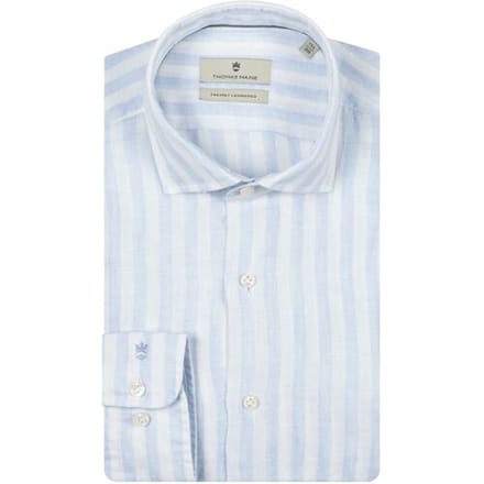 Thomas Maine Overhemd Roma Modern Kent Linnen Stripe Licht Blauw / male