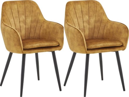 Colenis® - Melissa Eetkamerstoel - Set Van 2 - Honey - Adoré Velvet - Met armleuning