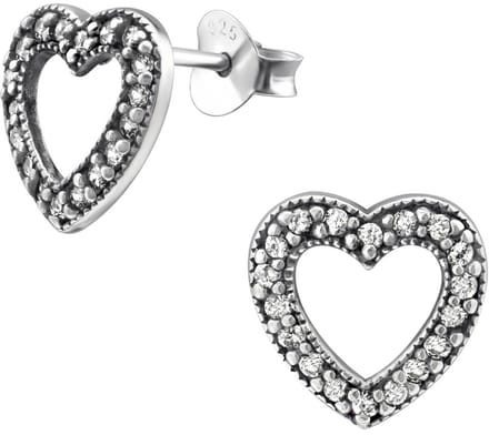 Joy|S - Zilveren hartje oorbellen - 9 mm - geoxideerd - zirkonia