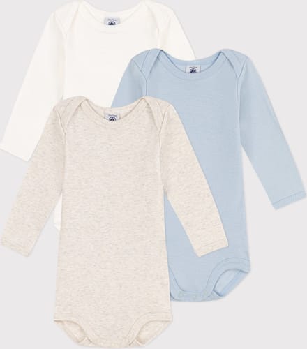 Petit Bateau Set van 3 effen katoenen body's met lange mouwen