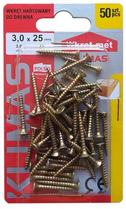 Wkręt-met - Geharde Schroeven - 3,0x25mm - Kegelhoofd - Volledige Draad