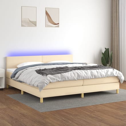 vidaXL - Boxspring - met - matras - en - LED - stof - crèmekleurig - 200x200 - cm