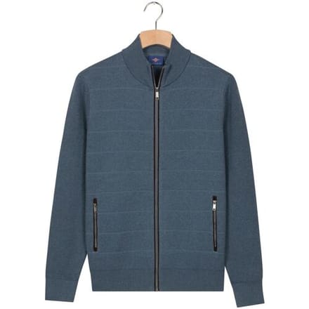 Baileys Vest Cotton Cashmere Fullzip Subtle Horizontal Stripe Mid Denim Blue / male