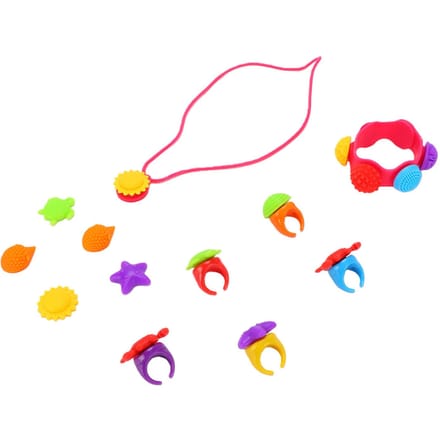 Collier Bracelet Anneau Sensoriel pour Doigts en Silicone avec Breloques Interchangeables Ensemble de Bijoux Sensoriels red