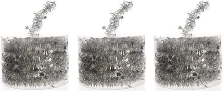 Decoris Kerstslinger - 3x - guirlande - met sterren - zilver - glanzende lametta - 700 cm