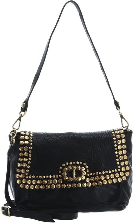 CAMPOMAGGI Leren Schoudertas Crossbody Bag Nero Zwart