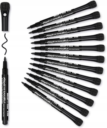 Zwart whiteboard markers, 12 stuks, met wisser en bord
