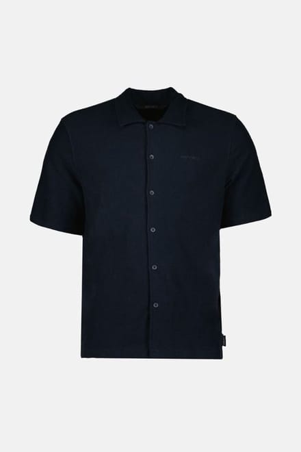 Woven Short Sleeve Overhemd Heren Dark Navy Blue S