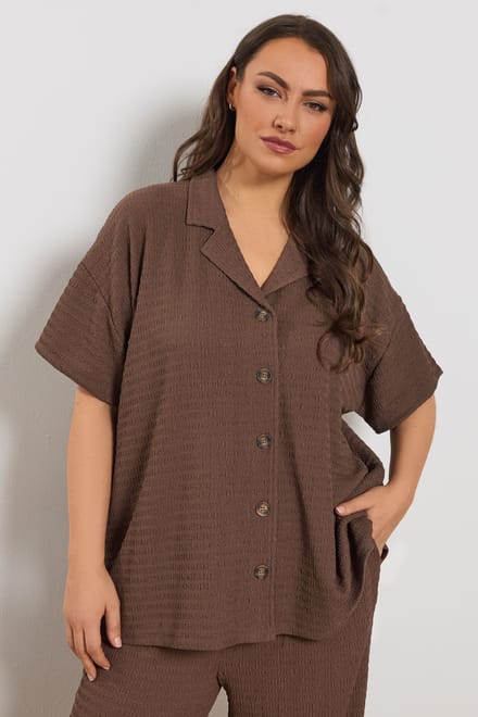 Yours Mokkabruin Getextureerd Shirt Size 42