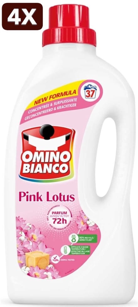 4 x Omino Bianco - Roze Lotus - Wasmiddel - Witte & Gekleurde Was - 37 Wasbeurten