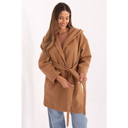 Elegant Hooded Coat - Camel / One Size