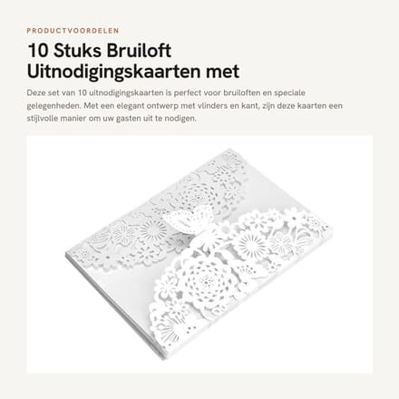 Dailygoods- Uitnodigingskaarten 10 Stuks - Bruiloft - Feest - Engagement - Afstuderen - Vlinder - Lace Flora Design - Feestkaarten