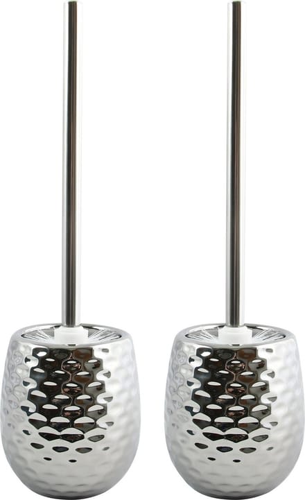 MSV Toiletborstel houder Phoenix - 2x - keramiek - zilver - 41 x 11 cm