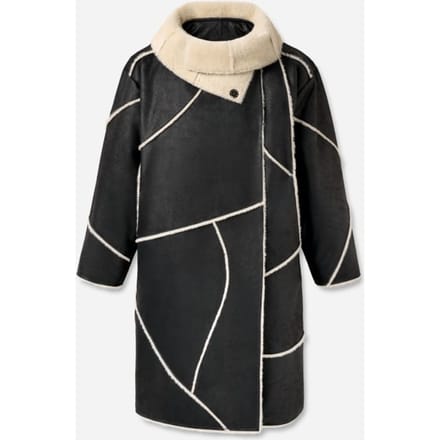 UGG® Emberlynn LuxeFluff Coat for Women in Black, Polyester/Leather