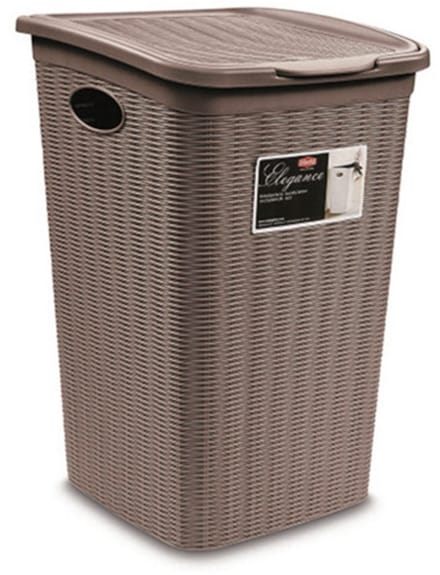 Wasmand met deksel 'Elegance' - 50 Liter - Met ventilatie - Handgrepen - Taupe