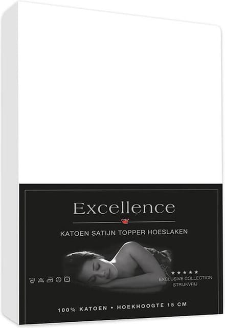 Excellence Katoen Satijn Topper Hoeslaken 90x200cm + 15cm - Wit