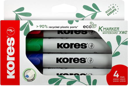 Whiteboard markers Kores "ECO XW2" - 90% recycled plastic - 3mm beitel punt - set van 4 kleuren