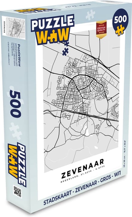 Puzzel Stadskaart - Zevenaar - Grijs - Wit - Legpuzzel - Puzzel 500 stukjes - Plattegrond