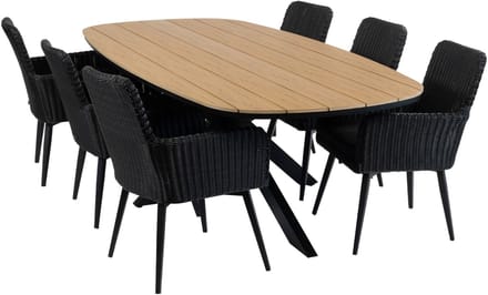 Tuinset Pisa/Cadiz | 6 personen | Deens ovaal 240 cm | Wicker & Tecon Teak
