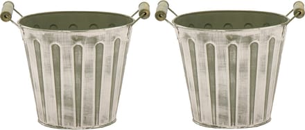 Mega Collections Emmer/plantenpot/bloempot - 2x - zink - legergroen - D15 x H13 cm