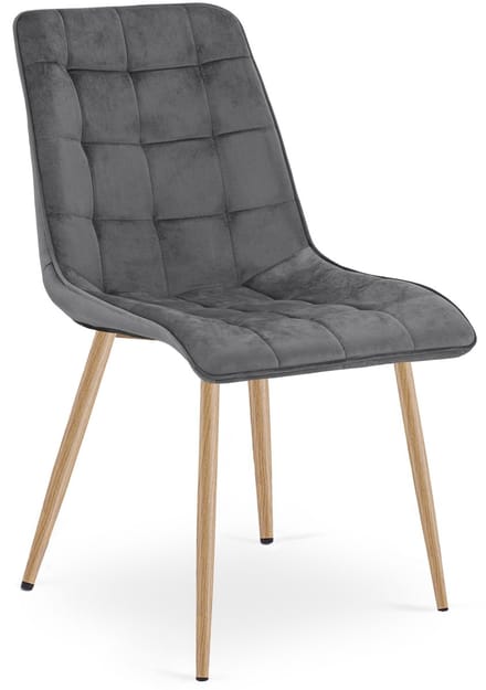 Eetkamerstoel SPLIT– Fluweel donkergrijs – Houten look poten – Modern design