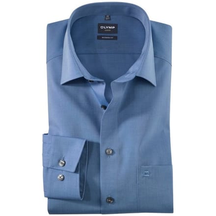 OLYMP Luxor modern fit overhemd - middel blauw - Strijkvrij - Boordmaat: 39