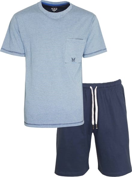 MEQ Heren Shortama - Pyjama Set - 100% Katoen - Licht Blauw - Maat S