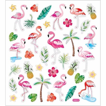 Flamingo stickervel met 37 gekleurde stickers