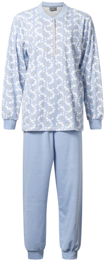 Lunatex - warme dames pyjama 124257 - aangeruwd interlock - blauw - maat S