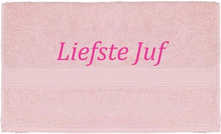 Handdoek - Liefste Juf - 100x50cm - Roze