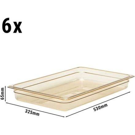 (6 stuks) CAMBRO H-PAN™ - Hittebestendige Gastronormbak 1/1 - Amber - Hoogte: 65mm