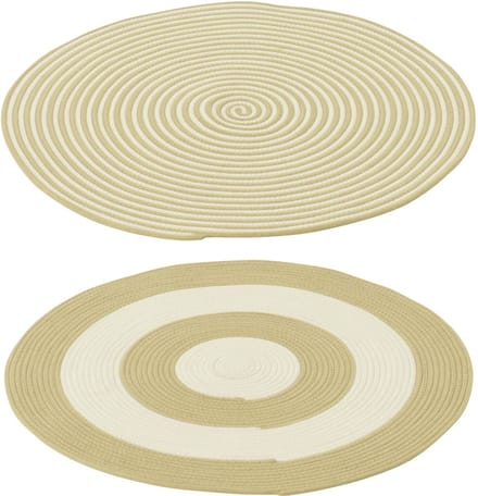 J-Line vloerkleed Rond Gestreept - polyester - naturel/wit - set van 2