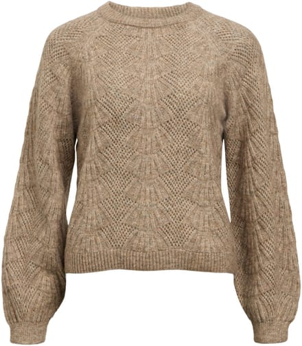 Object Objflora Re L/s Knit Pullover Truien & vesten Dames - Sweater - Hoodie - Vest- Bruin - Maat XL