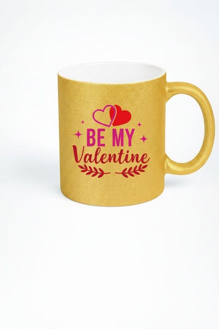 Valentijn Glitter Gouden Mok 'Be My Valentine' met Harten | Romantisch Cadeau