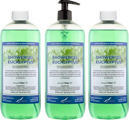 Claudius Douchegel Eucalyptus 1 liter - set van 3 stuks - met gratis pomp - Showergel