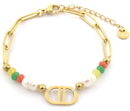 Armband Dames - Parel en Kralen - RVS - Lengte 15-18 cm - Goudkleurig en Multi