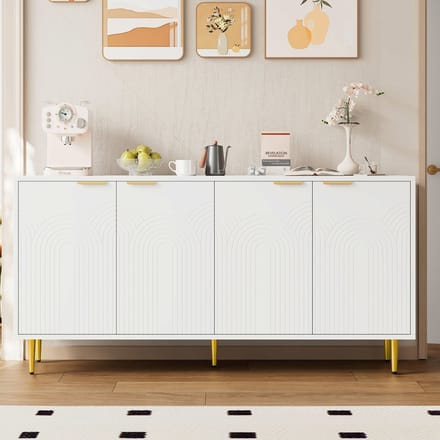 MODENUIT Dressoir - 4 Deuren En Verstelbare Planken - Voor Woonkamer En Eetkamer - MDF - 160x40x80 cm - Wit
