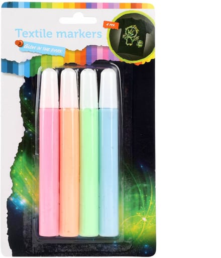 Toi-Toys Squeeze Textile Markers Glow in the Dark 4 pcs.