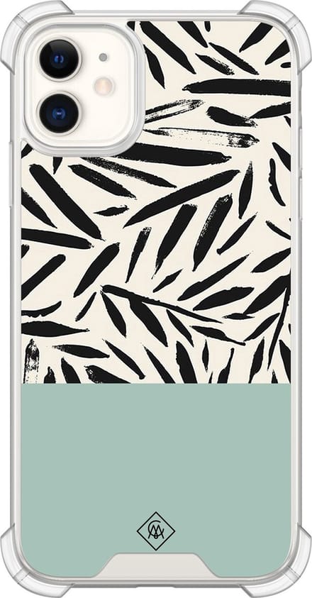 Casimoda® hoesje - Geschikt voor iPhone 11 - Abstract Mint Palms - Shockproof case - Extra sterk - Siliconen/TPU - Mint, Transparant