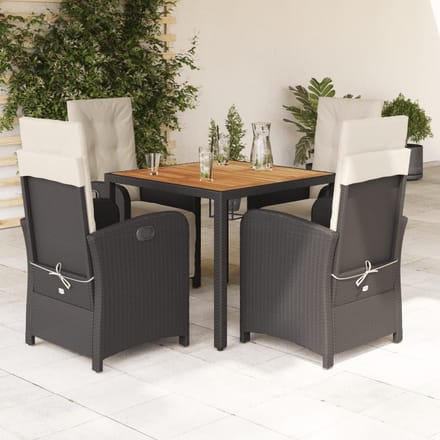 vidaXL - 5-delige - Tuinset - met - kussens - poly - rattan - zwart
