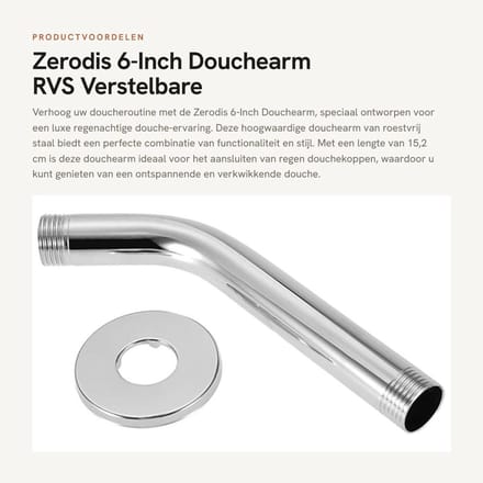 Dailygoods - 6-Inch Douchearm RVS - Verstelbare Doucheslang voor Regen Douchekop - Chroomafwerking