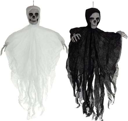 Horror/halloween decoratie skelet/geraamte pop - set van 2 - geest/spook - hangend - 70 cm