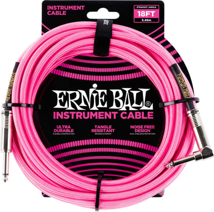 Ernie Ball 6083 Gevlochten Gitaarkabel Neon Roze 5.5 Meter