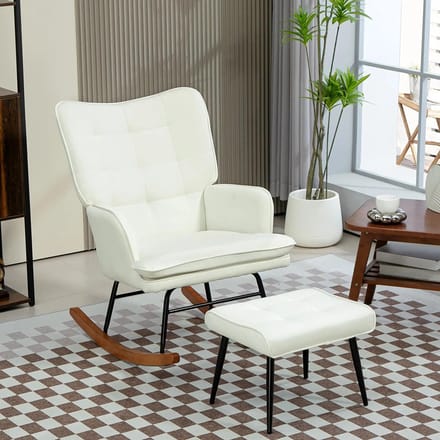 Sweiko Schommelstoel - Hoge rugleuning - met Hocker - Polyester - Maximale belasting 130 kg - Crème