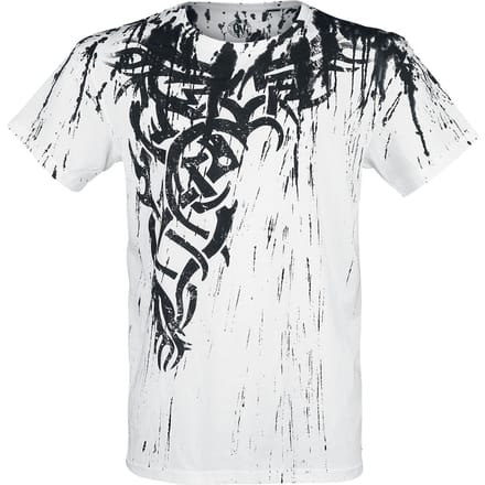 Outer Vision T-shirt - Wings Tattoo Splashed Strips - S tot M - voor Mannen - wit